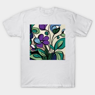 Beautiful flower with purple and green stained glass look. T-Shirt